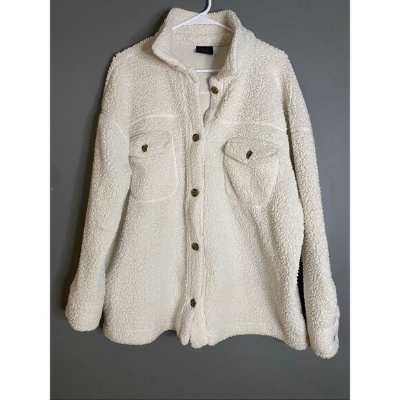 32 DEGREES Women's Cozy Fleece Shirt Jacket Oversized, WHITE XL XXL - Picture 1 of 5